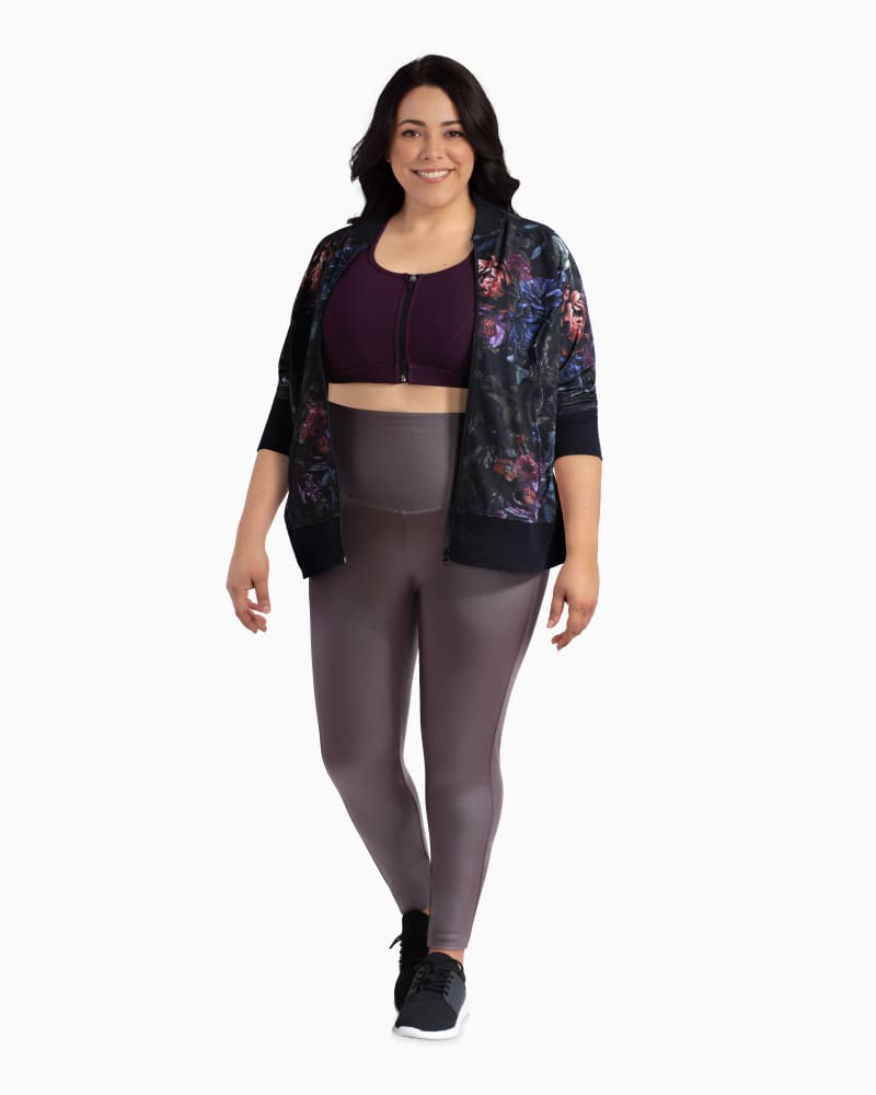 Plus size model with rectangle body shape wearing Marne Performance Zip Sports Bra by Rainbeau Curves | Dia&Co | dia_product_style_image_id:110748